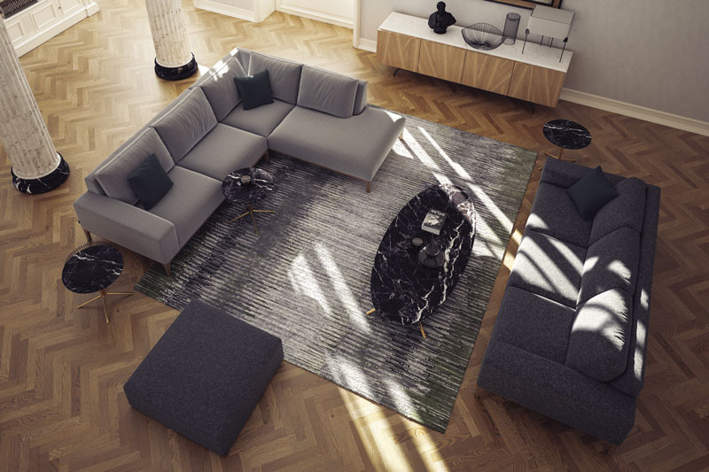 Серый ковер к угловому дивану